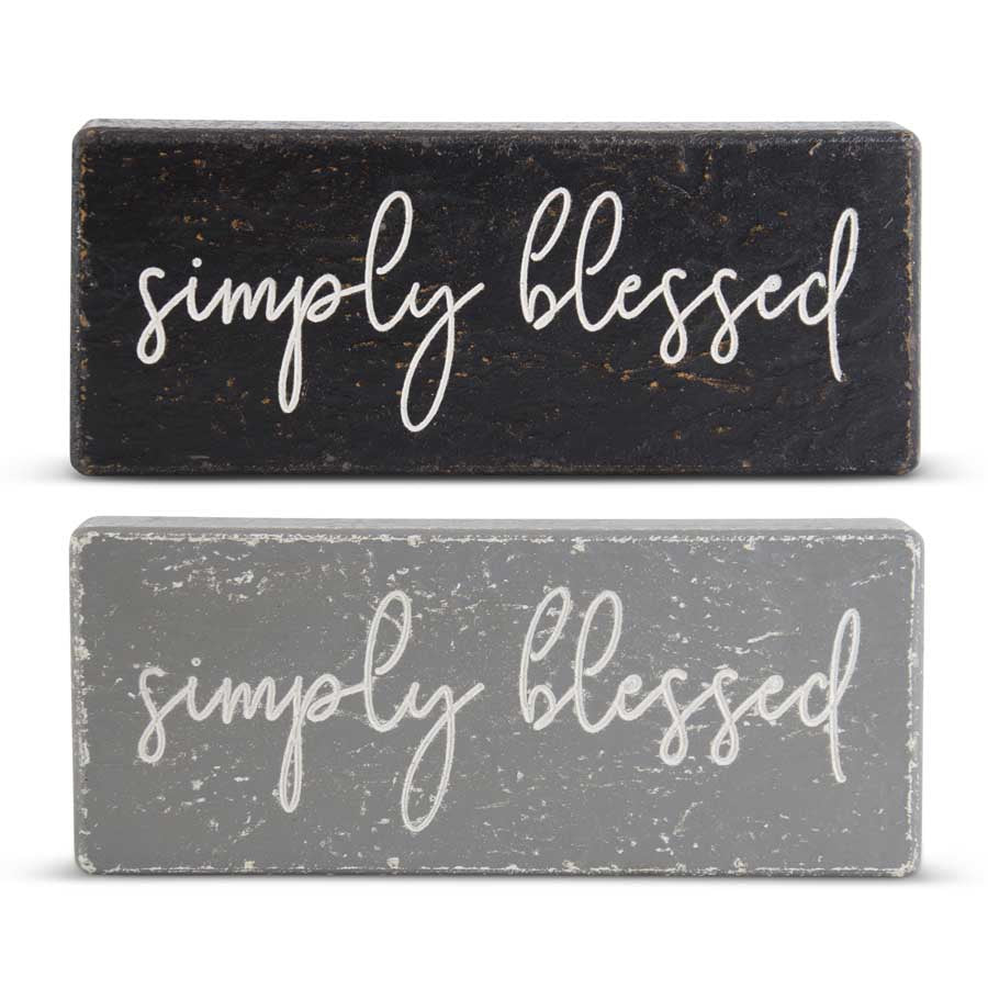 Assorted 11.75 Inch Black & Gray SIMPLY BLESSED Wood Signs (2 Styles)