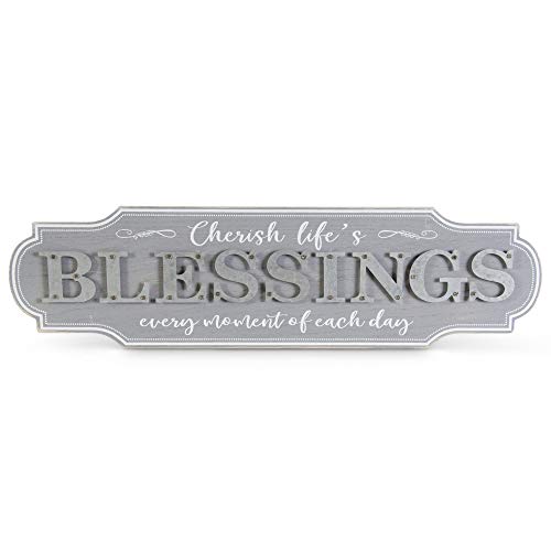 K&K Interiors 17082C 23.5 Inch Gray Wood with Tin Blessings Sign
