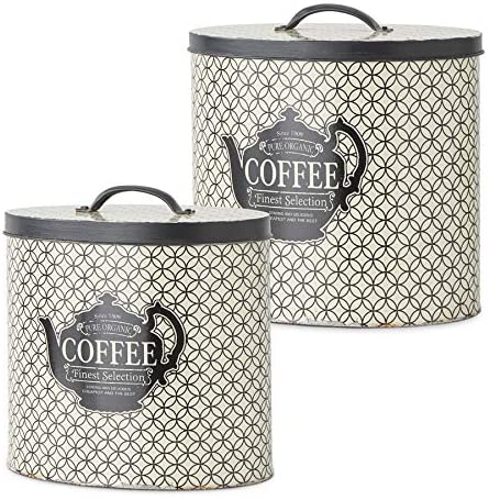 K&K Interiors Black and White Round Vintage Tin Coffee Boxes-Set of 2