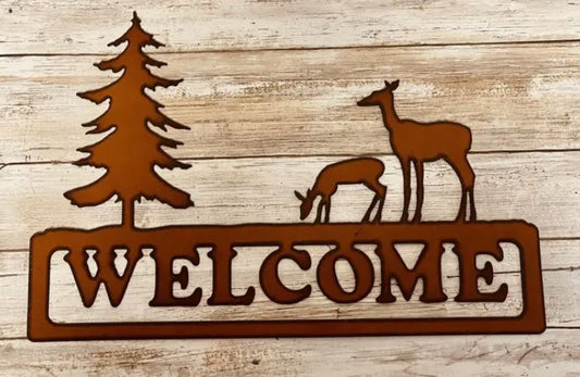 Doe and Tree Horizontal Welcome Lodge Sign
